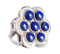 Ravishing Impressions Bague plastron lapis-lazuli blanc rhodié serti d'un cabochon rond de 7 mm avec pierre précieuse bleue