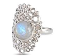 Ravishing Impressions Bague plastron pierre de lune en rhodium blanc serti de cabochons ronds multicolores pour femme, S 1/2, Gemme, Pierre de lune