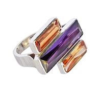 Ravishing Impressions Bague plastron quartz jaune violet avec lunette en rhodium blanc rectangulaire à facettes 30 x 8 mm 18 x 6 mm 18 x 5 mm, X 1/2, Gemme, Quartz violet, quartz jaune