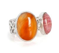 Ravishing Impressions Bague plastron rhodochrosite et cornaline avec cabochon ovale en rhodium blanc et pierre précieuse rose orange, S 1/2, Gemme, Rhodochrosite Cornaline
