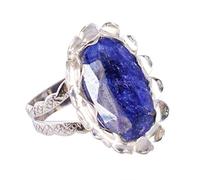 Ravishing Impressions Bague plastron sertie de saphirs bleus en rhodium blanc ovale à facettes 25 x 15 mm, K 1/2, Gemme, Saphir