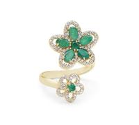 Ravishing Impressions Bague réglable en argent 925 avec fleur et émeraude pour mère, bague de mariage pour la Saint-Valentin, 65(20.7),V1/2, Pierre précieuse, Émeraude