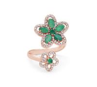 Ravishing Impressions Bague réglable en argent 925 avec fleur et émeraude pour mère, bague de mariage pour la Saint-Valentin, 66(21.00),W1/2, Pierre précieuse, Émeraude