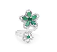 Ravishing Impressions Bague réglable en argent 925 avec fleur et émeraude pour mère, bague de mariage pour la Saint-Valentin, 53(16.9),M1/2, Pierre précieuse, Émeraude