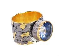 Ravishing Impressions Bague réglable en quartz bleu arc-en-ciel noir plaqué or jaune plaqué or jaune sertie de pierres précieuses rondes à facettes de 13 mm Bague audacieuse Cadeau pour femme, U 1/2