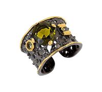 Ravishing Impressions Bague ronde à facettes en moldavite sertie de pierres précieuses vertes de 10 mm, 3 mm, 9,6 g, faite à la main pour homme et femme, O1/2,56(17.80), Pierre précieuse, Moldavite