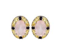 Ravishing Impressions Boucles d'oreilles à tige en argent sterling 925 avec pierre d'onyx noir de quartz rose, cadeau d'anniversaire, cadeau de mariage pour elle, cadeaux de bijoux de mai, pierre