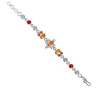 Ravishing Impressions Bracelet en argent sterling 925 avec perles de citrine, prehnite, cornaline de 21,6 cm, plaqué rhodium blanc, pierres précieuses multicolores à facettes pour femme
