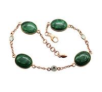 Ravishing Impressions Bracelet en argent sterling 925 malachite et cristal de quartz pour femme - Cabochon vert ovale plaqué or rose avec quartz transparent, fermoir mousqueton - Bracelet chaîne de