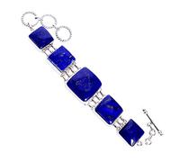Ravishing Impressions Bracelet lapis-lazuli en argent sterling 925 plaqué rhodium blanc de 19 cm de long avec cabochon carré et fermoir à bascule pour femme