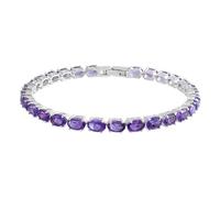 Ravishing Impressions Bracelet rivière améthyste ovale 6 x 4 mm - Bracelet pierre de naissance février - Argent plaqué rhodium blanc - Fermoir boîte en pierre précieuse violette - Cadeau pour femme