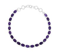 Ravishing Impressions Bracelet rivière améthyste pour femme - 6 x 4 mm - Pierre précieuse violette ovale à facettes - Argent 925 plaqué rhodium blanc - Fermoir mousqueton - Cadeau idéal - 19,1 cm
