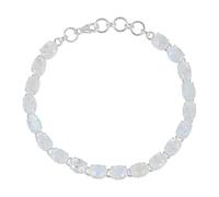 Ravishing Impressions Bracelet rivière élégant en argent avec pierre de lune arc-en-ciel réglable plaqué rhodium blanc ovale à facettes 6 x 4 mm pierres multicolores fermoir mousqueton bijoux cadeau