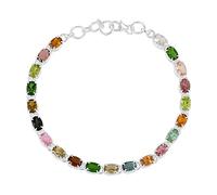 Ravishing Impressions Bracelet rivière élégant et réglable en argent plaqué rhodium blanc ovale à facettes 6 x 4 mm, pierres multicolores fermoir mousqueton, bijou cadeau 19,1 cm