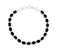 Ravishing Impressions Bracelet rivière en onyx noir pour femme - 6 x 4 mm - Pierre précieuse noire ovale à facettes - Argent sterling 925 plaqué rhodium blanc - Fermoir mousqueton, 8.5, Argent