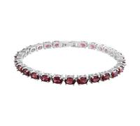 Ravishing Impressions Bracelet tennis grenat rouge 6 x 4 mm avec pierres précieuses ovales à facettes en métal plaqué rhodium blanc, bracelet classique en pierres précieuses rouges avec fermoir à