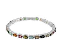 Ravishing Impressions Bracelet tennis multi-tourmaline 6 x 4 mm avec pierres précieuses ovales à facettes multicolores en métal plaqué rhodium blanc, bracelet à griffes arc-en-ciel avec fermoir boîte
