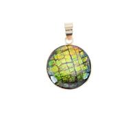 Ravishing Impressions Collier avec pendentif en ammolite - Ammolite verte ronde en argent sterling 925 - Plaqué or rose de 40 mm - Bijou déclaration faite à la main - Pierre précieuse naturelle