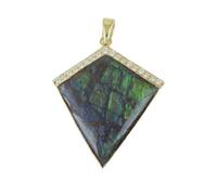 Ravishing Impressions Collier avec pendentif en ammolite de feu bleu vert - 30 x 26 mm - Pierre précieuse fantaisie avec topaze blanche - Argent sterling 925 plaqué or jaune - Fait à la main au Canada
