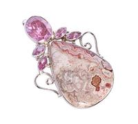 Ravishing Impressions Collier avec pendentif en argent 925 jaspe rosette et quartz rose - Bijoux de force émotionnelle et de compassion - Pendentif fabriqué à la main avec chaîne, 37x27, 14x12, 8x4