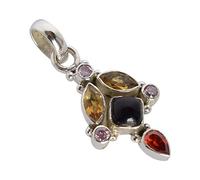 Ravishing Impressions Collier avec pendentif en argent 925 onyx noir, citrine, quartz rose et rouge - Bijoux en cristal pour femme - Pendentif fabriqué à la main avec chaîne, 5, 8x4, 6x4, 3, Gemme