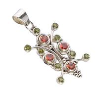 Ravishing Impressions Collier avec pendentif en argent 925 péridot et quartz cornaline - Bijoux en cristal de passion et d'abondance pour femme - Pendentif fabriqué à la main avec chaîne, 5, 4, Gemme