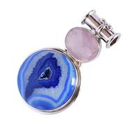 Ravishing Impressions Collier avec pendentif en argent 925 quartz rose et agate bleue - Bijoux en cristal Love & Calm - Pendentif fabriqué à la main avec chaîne, 30, 20x15, Gemme Argent sterling