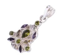 Ravishing Impressions Collier avec pendentif en argent sterling 925 avec péridot, améthyste, citrine et cristal de quartz - Bijou vert élégant