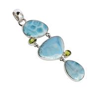 Ravishing Impressions Collier avec pendentif en argent sterling 925 Larimar & Péridot - Pierre précieuse inspirée de l'océan - Bijoux bleus des Caraïbes, 20 x 14 mm, 25 x 18 mm, argent sterling