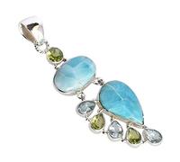 Ravishing Impressions Collier avec pendentif en argent sterling 925 Larimar, topaze bleue et péridot - Calme, clarté et pierre des Caraïbes - Cadeau de bijoux en cristal de qualité supérieure, 20 x 13