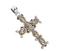 Ravishing Impressions Collier avec pendentif en forme de croix en citrine en argent 925 - Succès et bijoux chrétiens légers - Pendentif fabriqué à la main pour la prospérité, 7x4, Gemme Argent