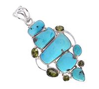 Ravishing Impressions Collier avec pendentif en pierres précieuses bleues et vertes de l'Arizona en argent sterling 925, turquoise et péridot