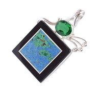 Ravishing Impressions Collier avec pendentif jaspe sédiments marins et quartz vert en argent sterling 925 - Bijoux en pierre précieuse bleue naturelle pour femme