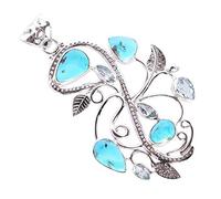 Ravishing Impressions Collier avec pendentif ovale en forme de poire et topaze bleu turquoise et bleu de l'Arizona (12 x 8 mm, 10 x 7 mm) en argent sterling 925, bijoux en pierres précieuses turquoise