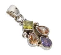 Ravishing Impressions Collier en argent 925 avec pendentif en pierre précieuse de quartz - Bijoux en cristal de guérison pour femme - Pendentif fabriqué à la main avec chaîne, 7x5, 5, Gemme Argent