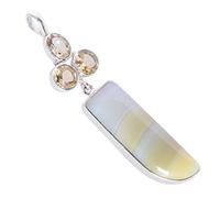 Ravishing Impressions Collier Pendentif Agate & Citrine Multi-Pierres en Argent 925 - Pierres Jaunes Fantaisie & Coupe Ronde