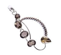 Ravishing Impressions Collier Pendentif Quartz Fumé en Argent Sterling 925 - Pierre précieuse Marron Taille Poire & Ovale