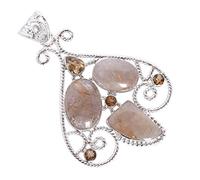 Ravishing Impressions Collier Pendentif Rutile & Citrine Multi-Pierres en Argent Sterling 925 - Bijoux Pierres Précieuses Dorées & Jaunes