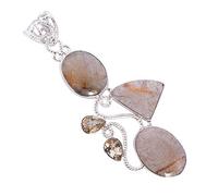 Ravishing Impressions Collier Pendentif Rutile & Citrine Multi-Pierres en Argent Sterling 925 - Bijoux Pierres Précieuses Dorées & Jaunes