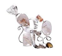 Ravishing Impressions Collier Pendentif Rutile, Citrine & Quartz Fumé Multi-Pierres en Argent Sterling 925 - Bijoux Dorés, Jaunes & Marron