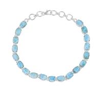 Ravishing Impressions Élégant bracelet rivière en argent Larimar réglable pour femme, cabochon ovale plaqué rhodium blanc, 6 x 4 mm, pierres bleues, fermoir mousqueton, bijou cadeau de 19,1 cm