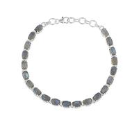 Ravishing Impressions Élégant bracelet rivière réglable en argent labradorite pour femme, cabochon ovale plaqué rhodium blanc, 6 x 4 mm, pierres multicolores, fermoir mousqueton, cadeau 21,6 cm