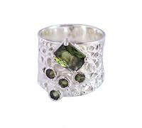 Ravishing Impressions Ensemble de bagues rectangulaires et rondes à facettes vertes 9 x 7 mm 3 mm 12,4 g Fait à la main Cadeau pour homme ou femme, V1/2,65(20.7), Pierre précieuse, Moldavite