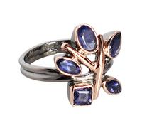 Ravishing Impressions Iolite FSJ-624 Bague plaquée or rose en argent sterling 925 avec pierres précieuses en rhodium noir plaqué or rose, métal, pierre, argent sterling, Cordiérite