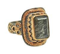 Ravishing Impressions Jewellery Argent sterling 925 Coussin plaqué or rose noir Rutile Quartz Délicat Bague de mode, pierre, quartz rutile noir,