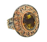 Ravishing Impressions Jewellery Bague de cocktail en argent sterling 925 plaqué rhodium et quartz champagne, bijou d'anniversaire de mariage pour femme, pierre, quartz champagne,