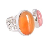 Ravishing Impressions Jewellery Bague de cocktail en argent sterling 925 rhodié naturel et cornaline pour femme, Métal, pierres, argent sterling, Rhodochrosite et cornaline
