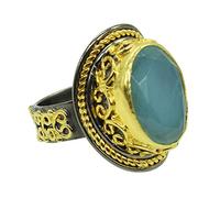 Ravishing Impressions Jewellery Bague de fiançailles en argent sterling 925 de forme ovale en calcédoine bleue, plaquée rhodium, pierre, chalcédoine,