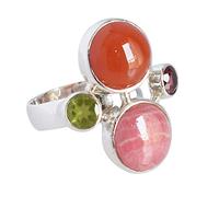 Ravishing Impressions Jewellery Bague en argent sterling 925 avec péridot de cornaline au rhodium naturel, pour cadeaux, pierre, rhodochroïte, cornaline, péridot et grenat