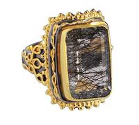 Ravishing Impressions Jewellery Bague en argent sterling 925 avec quartz noir naturel plaqué rhodium fabriquée à la main pour femmes et filles, pierre précieuse